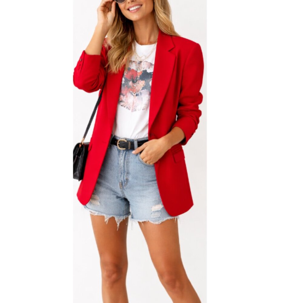 Pendleton Women’s Red 100% Virgin Wool Single Button Blazer Jacket Size 12